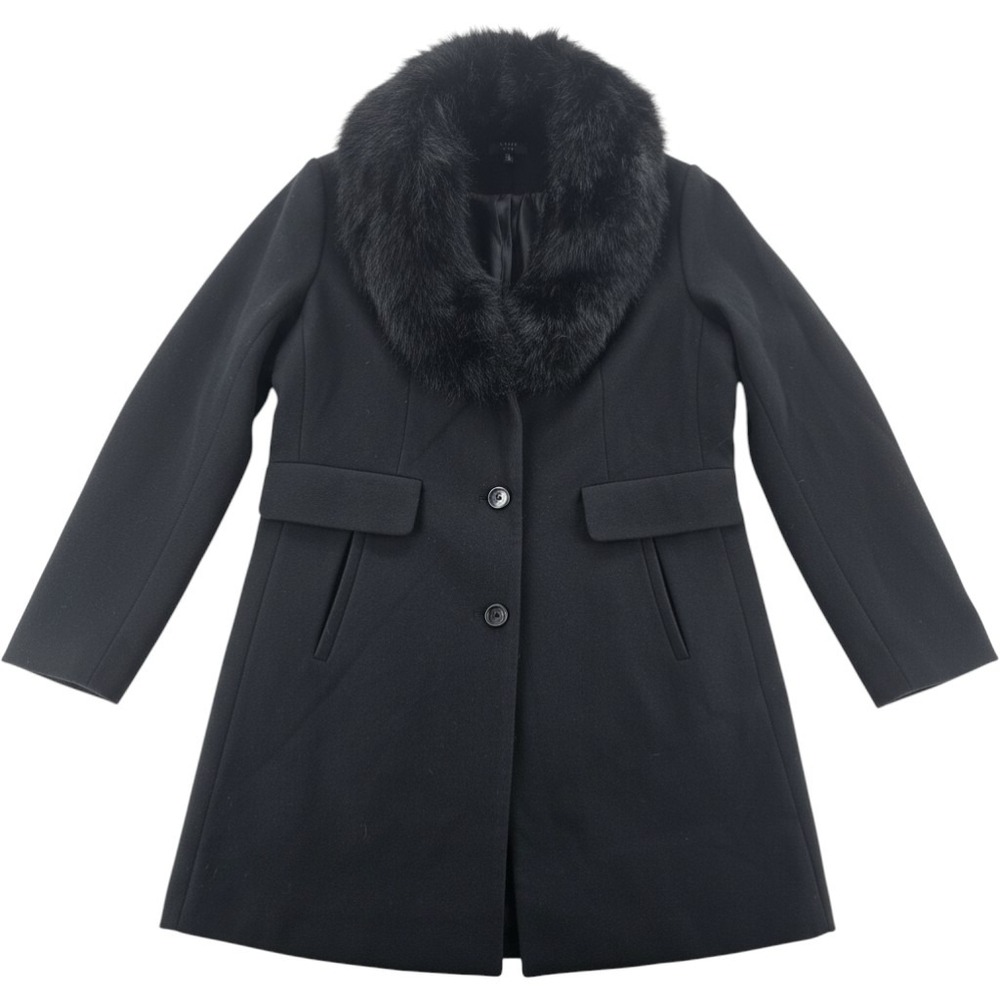 Kaari Blue Womens Coat XL Black Faux Fur Collar Button Front Overcoat